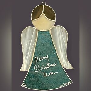 Vintage Leaded Stained Glass Sun Catcher Angel 7" Christmas Ornament 1982